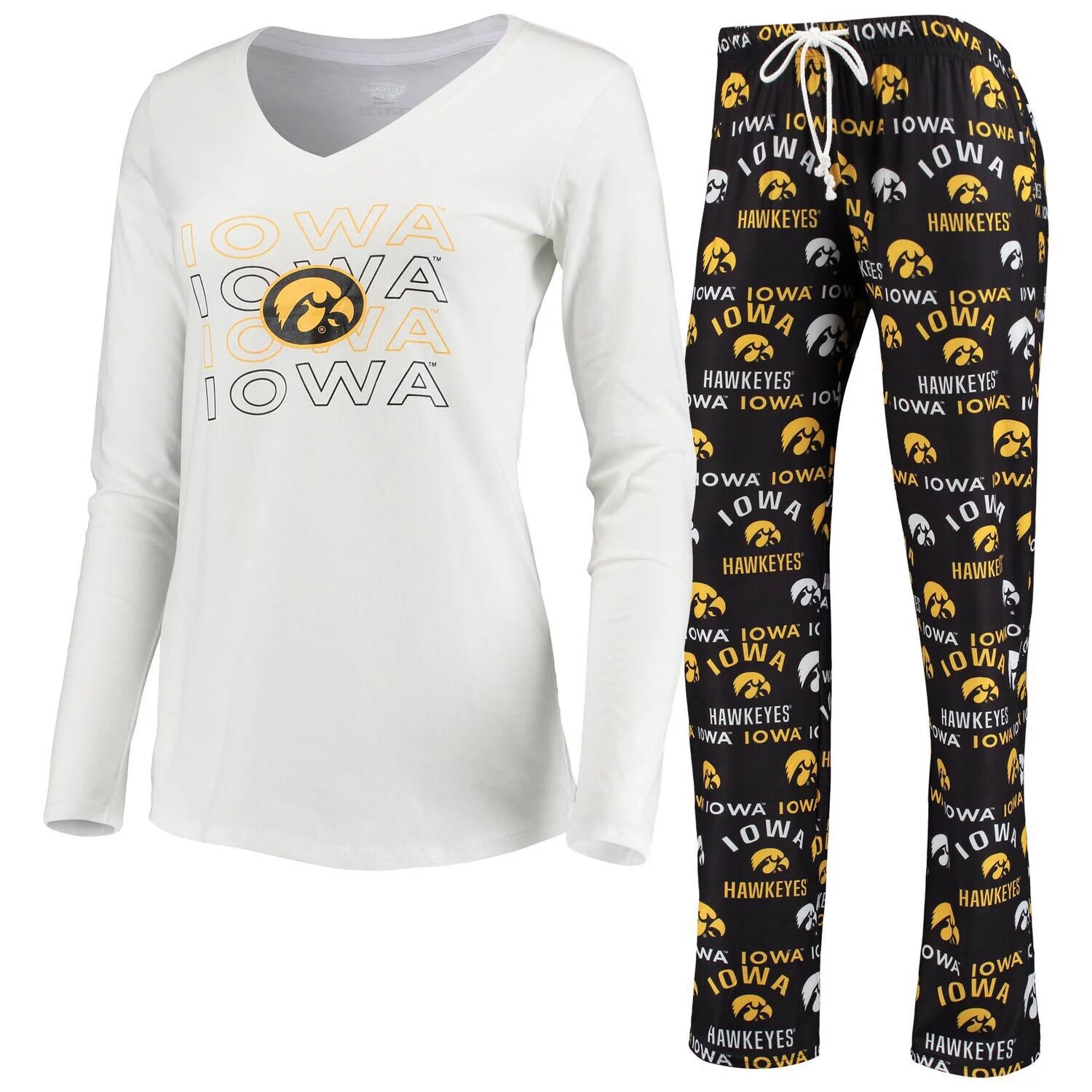 Женский спортивный черный/белый комплект для сна Iowa Hawkeyes с длинными рукавами и брюками
Женский спортивный черный/белый комплект для сна Iowa Hawkeyes с длинными рукавами и брюками