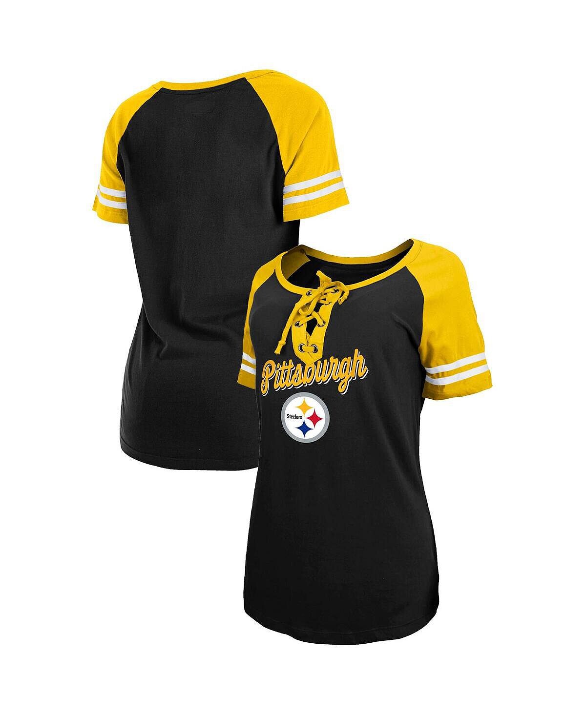 Женская черно-золотая футболка реглан со шнуровкой и логотипом Pittsburgh Steelers New Era
Женская черно-золотая футболка реглан со шнуровкой и логотипом Pittsburgh Steelers New Era
