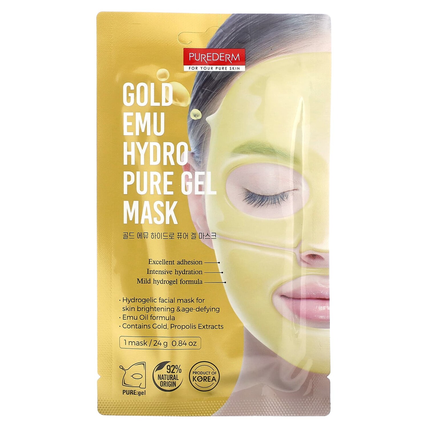 Gold Emu Hydro Pure Gel Beauty Mask, 1 тканевая маска, 24 г (0,84 унции), Purederm
Gold Emu Hydro Pure Gel Beauty Mask, 1 тканевая маска, 24 г (0,84 унции), Purederm
