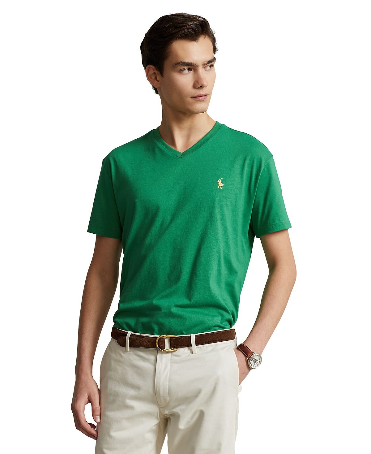 Мужская трикотажная футболка классического кроя с v-образным вырезом Polo Ralph Lauren
Мужская трикотажная футболка классического кроя с v-образным вырезом Polo Ralph Lauren