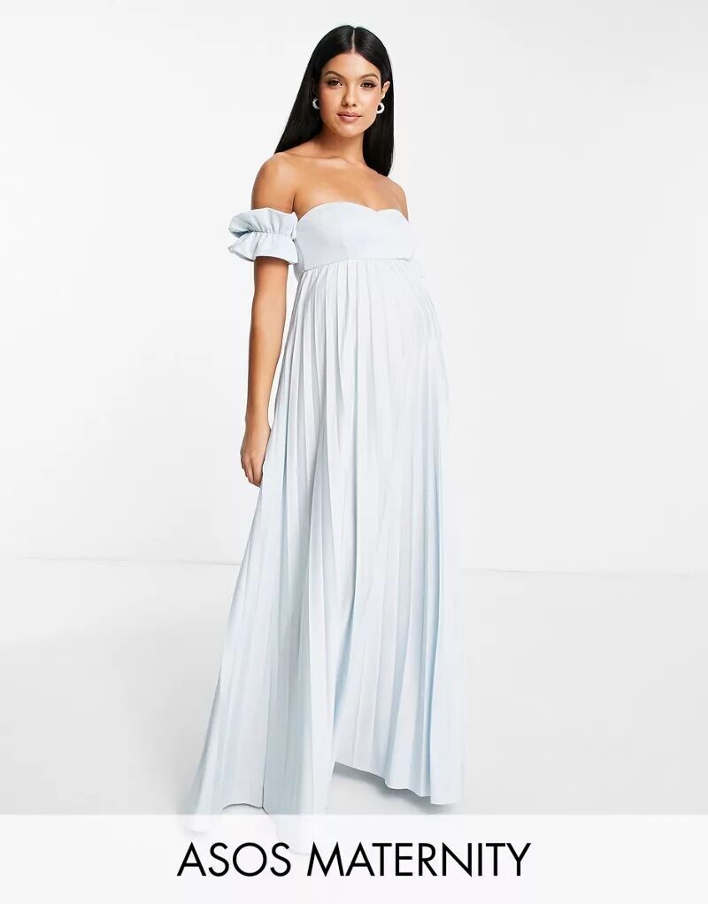 Синее плиссированное платье макси с открытыми плечами и складками ASOS DESIGN Maternity
Синее плиссированное платье макси с открытыми плечами и складками ASOS DESIGN Maternity