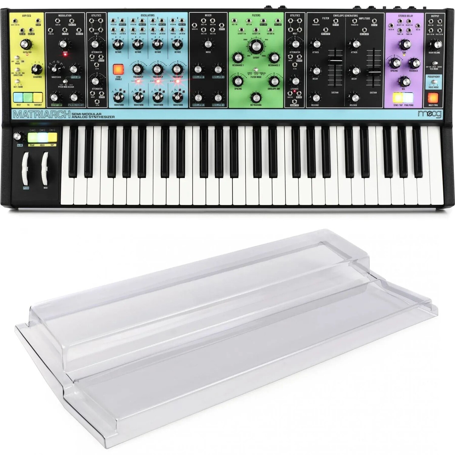 Полумодульный аналоговый синтезатор и пошаговый секвенсор Moog Matriarch с крышкой Decksaver
Полумодульный аналоговый синтезатор и пошаговый секвенсор Moog Matriarch с крышкой Decksaver