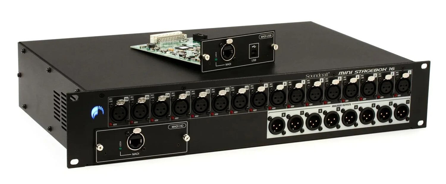 Soundcraft Mini Stagebox 16 16-канальный цифровой сценический блок с картой MADI
Soundcraft Mini Stagebox 16 16-канальный цифровой сценический блок с картой MADI