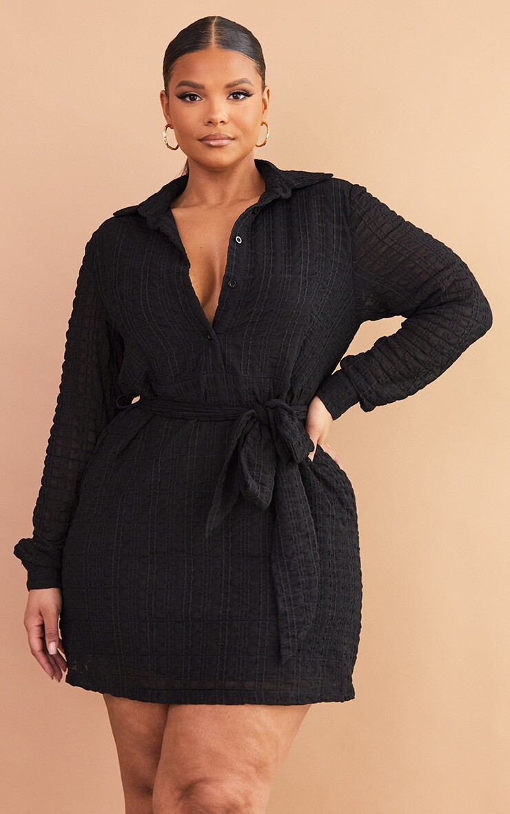 PrettyLittleThing Черное текстурированное платье-рубашка с завязкой на талии Plus
PrettyLittleThing Черное текстурированное платье-рубашка с завязкой на талии Plus