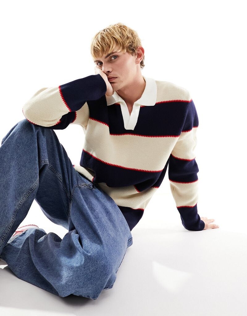 Темно-синий и белый свободный вязаный свитер в полоску в стиле регби ASOS DESIGN
Темно-синий и белый свободный вязаный свитер в полоску в стиле регби ASOS DESIGN