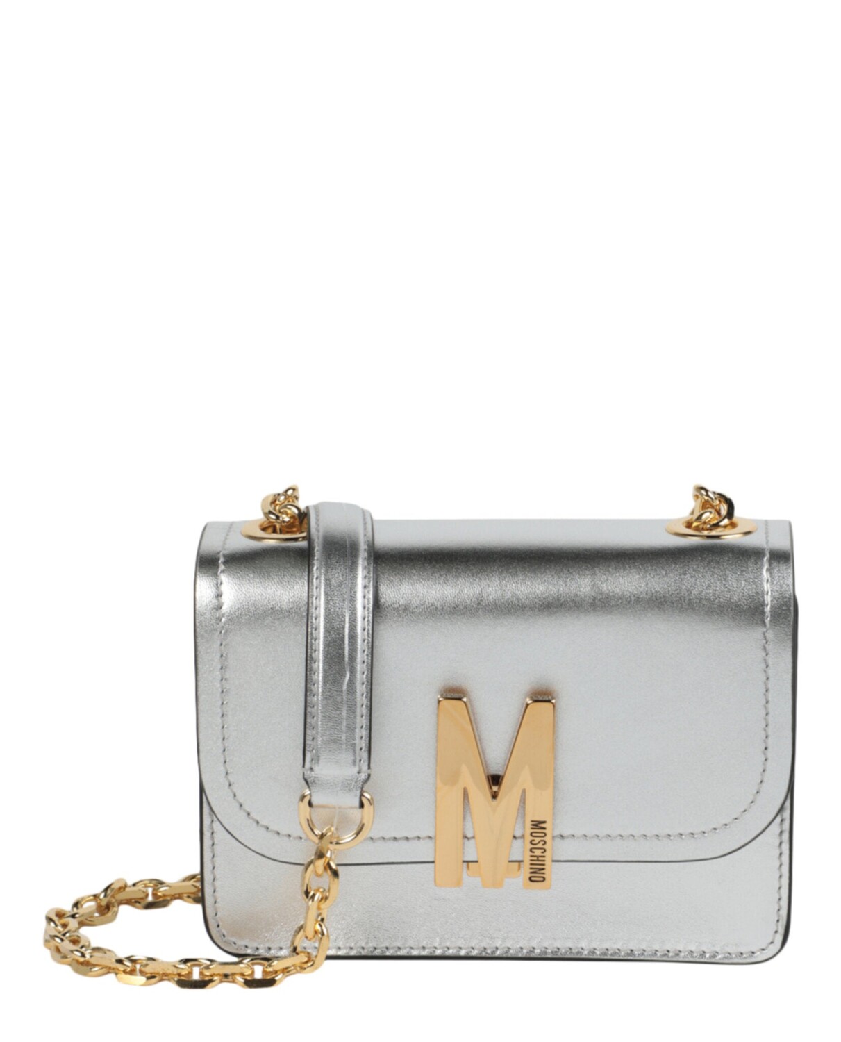 Кожаная сумка через плечо с металлизированным логотипом M Moschino, цвет Nickel
Кожаная сумка через плечо с металлизированным логотипом M Moschino, цвет Nickel