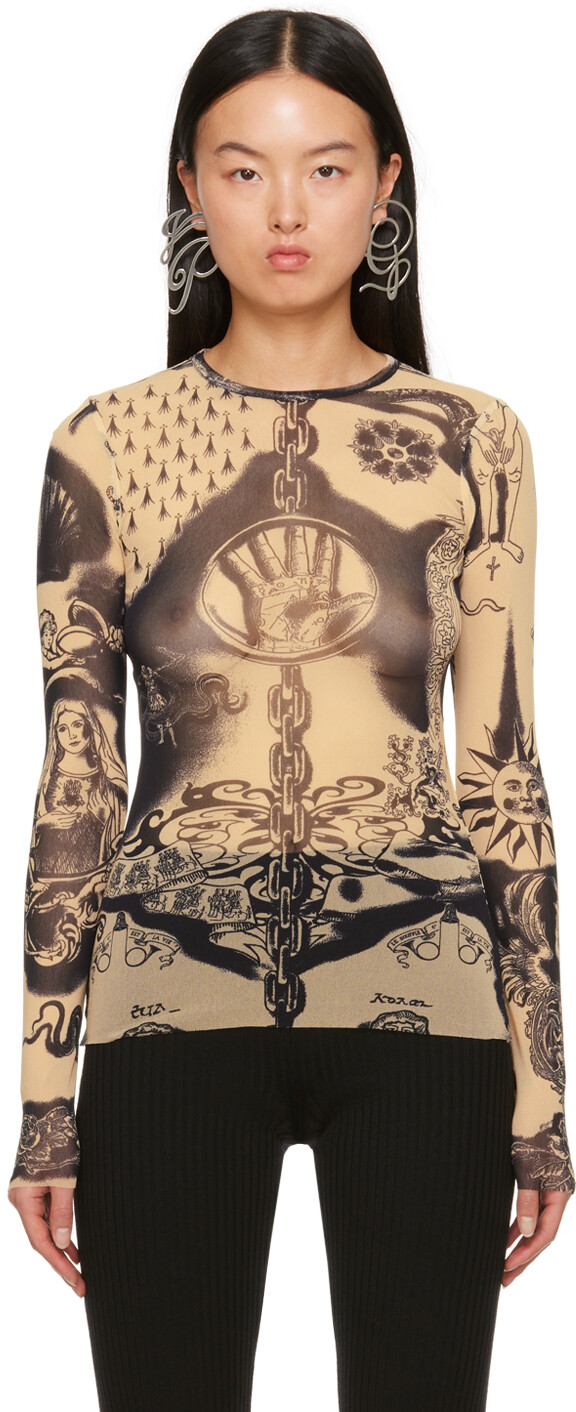 Бежевая футболка с длинным рукавом с графическим рисунком Jean Paul Gaultier, Бежевый
Бежевая футболка с длинным рукавом с графическим рисунком Jean Paul Gaultier, Бежевый