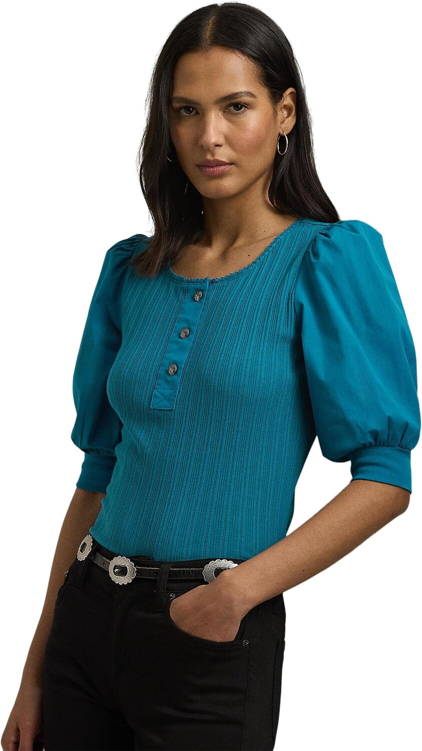 Футболка Lauren Ralph Lauren Pointelle Puff Sleeve Henley Tee, цвет Turquoise Sky
Футболка Lauren Ralph Lauren Pointelle Puff Sleeve Henley Tee, цвет Turquoise Sky