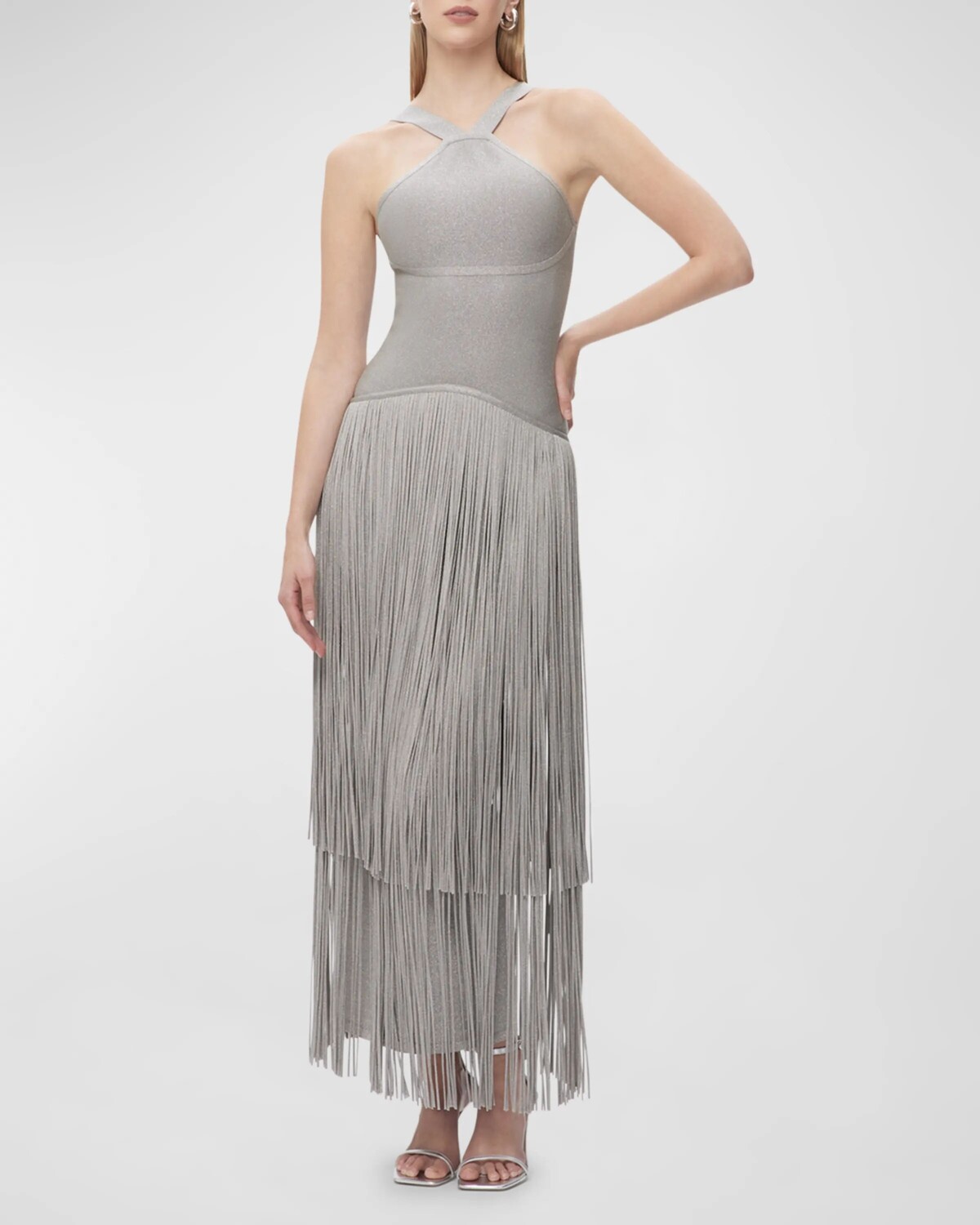Многоярусное платье Kennedy с бретелью и бахромой Herve Leger, цвет Met Silver
Многоярусное платье Kennedy с бретелью и бахромой Herve Leger, цвет Met Silver