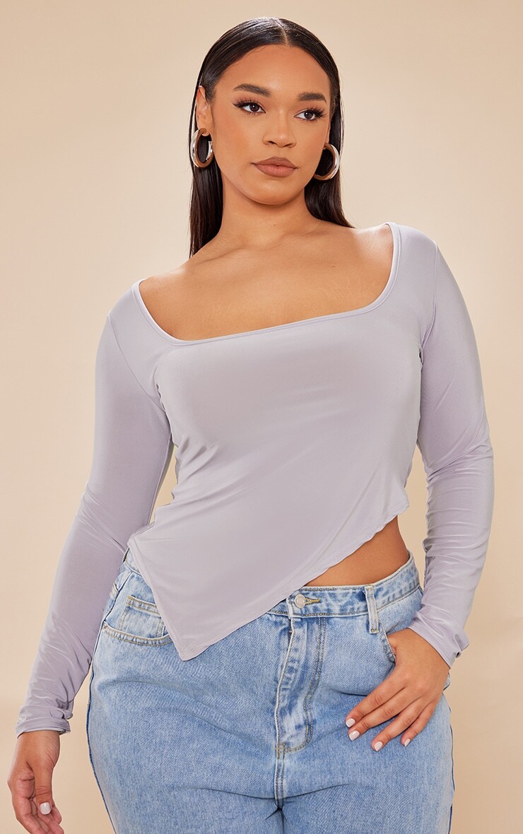 PrettyLittleThing Топ с длинными рукавами и асимметричным подолом с квадратным вырезом Plus, мохово-серый топ
PrettyLittleThing Топ с длинными рукавами и асимметричным подолом с квадратным вырезом Plus, мохово-серый топ