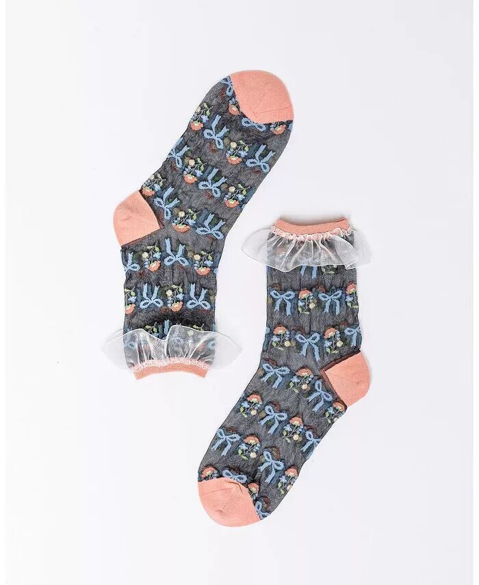 Женские черные прозрачные носки с бантом и рюшами с цветочным принтом Sock Candy, мультиколор
Женские черные прозрачные носки с бантом и рюшами с цветочным принтом Sock Candy, мультиколор