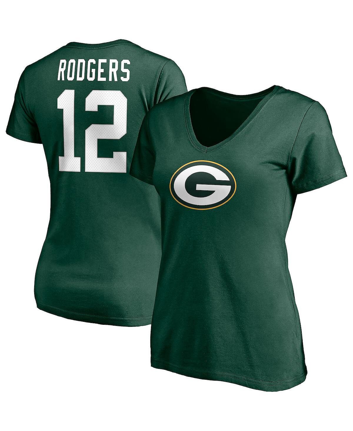 Женская футболка с v-образным вырезом и логотипом Aaron Rodgers Green Green Bay Packers со значком игрока, именем и номером Fanatics, зеленый
Женская футболка с v-образным вырезом и логотипом Aaron Rodgers Green Green Bay Packers со значком игрока, именем и номером Fanatics, зеленый