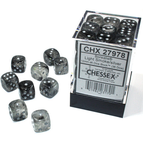 Аксессуары Chessex Chessex 12mm d6 Set: Borealis Luminary Light Smoke/Silver (36)
Аксессуары Chessex Chessex 12mm d6 Set: Borealis Luminary Light Smoke/Silver (36)