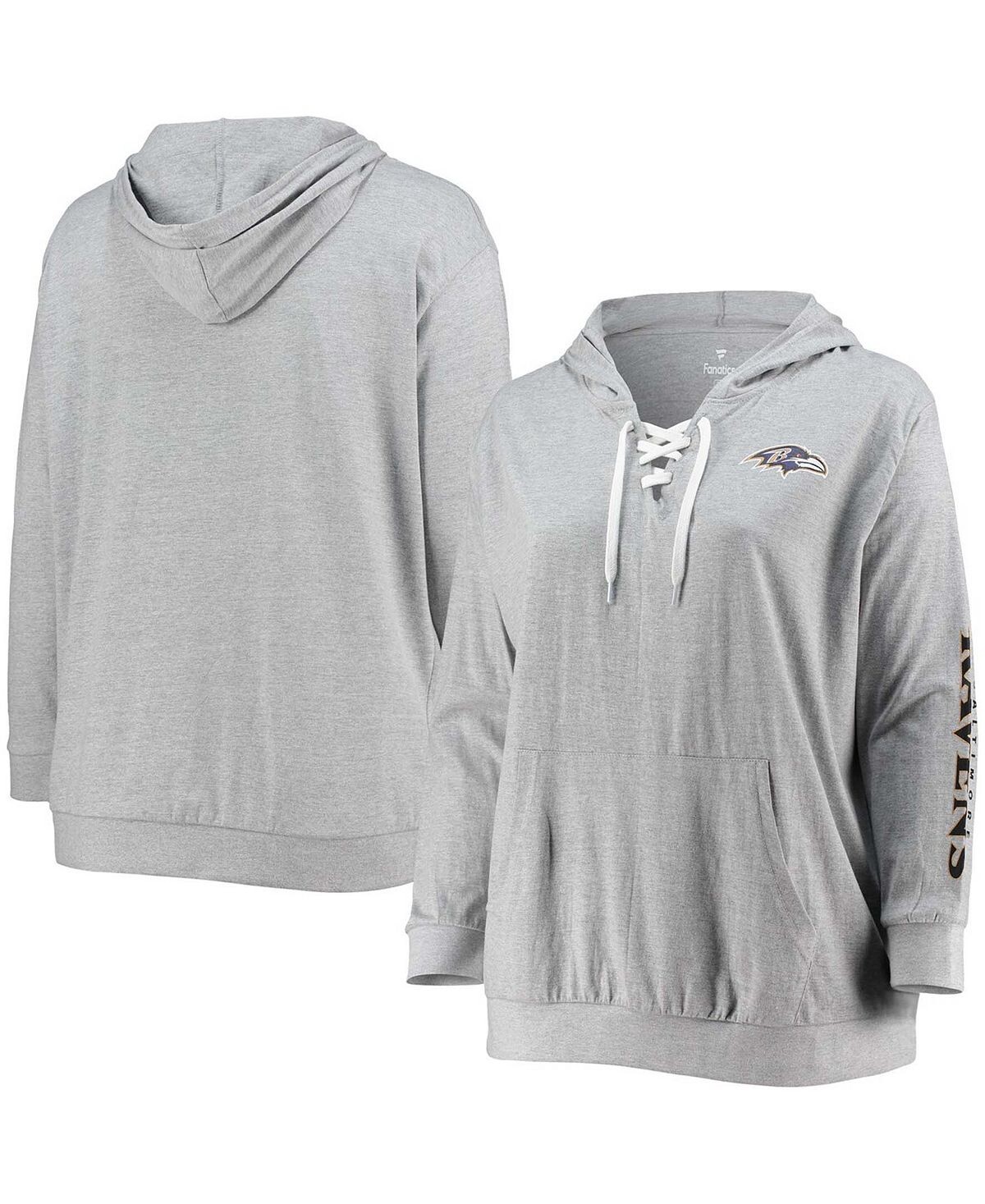 Женский серый пуловер с капюшоном на шнуровке больших размеров Baltimore Ravens Fanatics
Женский серый пуловер с капюшоном на шнуровке больших размеров Baltimore Ravens Fanatics