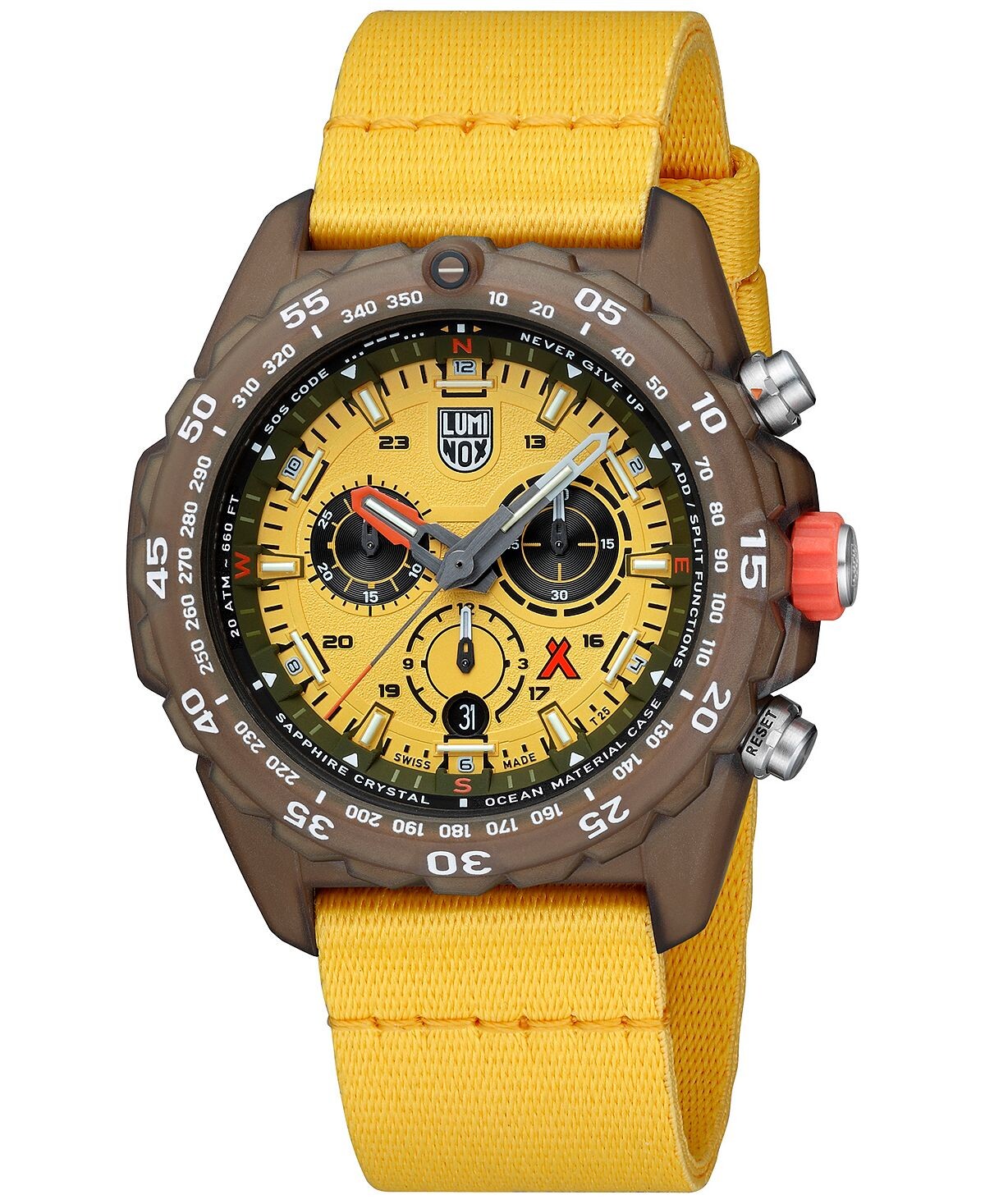 Мужские швейцарские часы с хронографом Bear Grylls Survival Eco Master Series, желтый ремешок из переработанного океанического материала, 45 мм Luminox
Мужские швейцарские часы с хронографом Bear Grylls Survival Eco Master Series, желтый ремешок из переработанного океанического материала, 45 мм Luminox