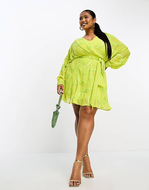 Светло-зеленое платье мини с завязкой на талии и завитками ASOS DESIGN Curve, Зеленый
Светло-зеленое платье мини с завязкой на талии и завитками ASOS DESIGN Curve, Зеленый