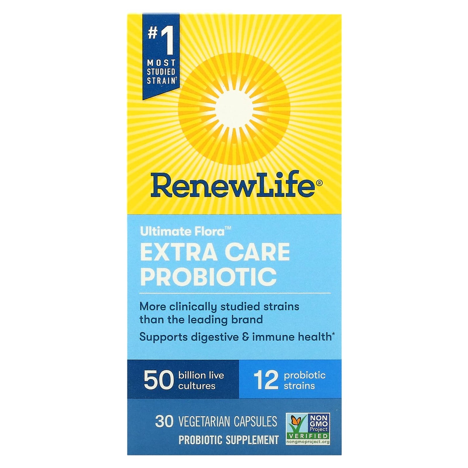 Extra Care, Ultimate Flora пробиотик с повышенной силой действия, 50 млрд живых культур, 30 вегетарианских капсул, Renew Life
Extra Care, Ultimate Flora пробиотик с повышенной силой действия, 50 млрд живых культур, 30 вегетарианских капсул, Renew Life