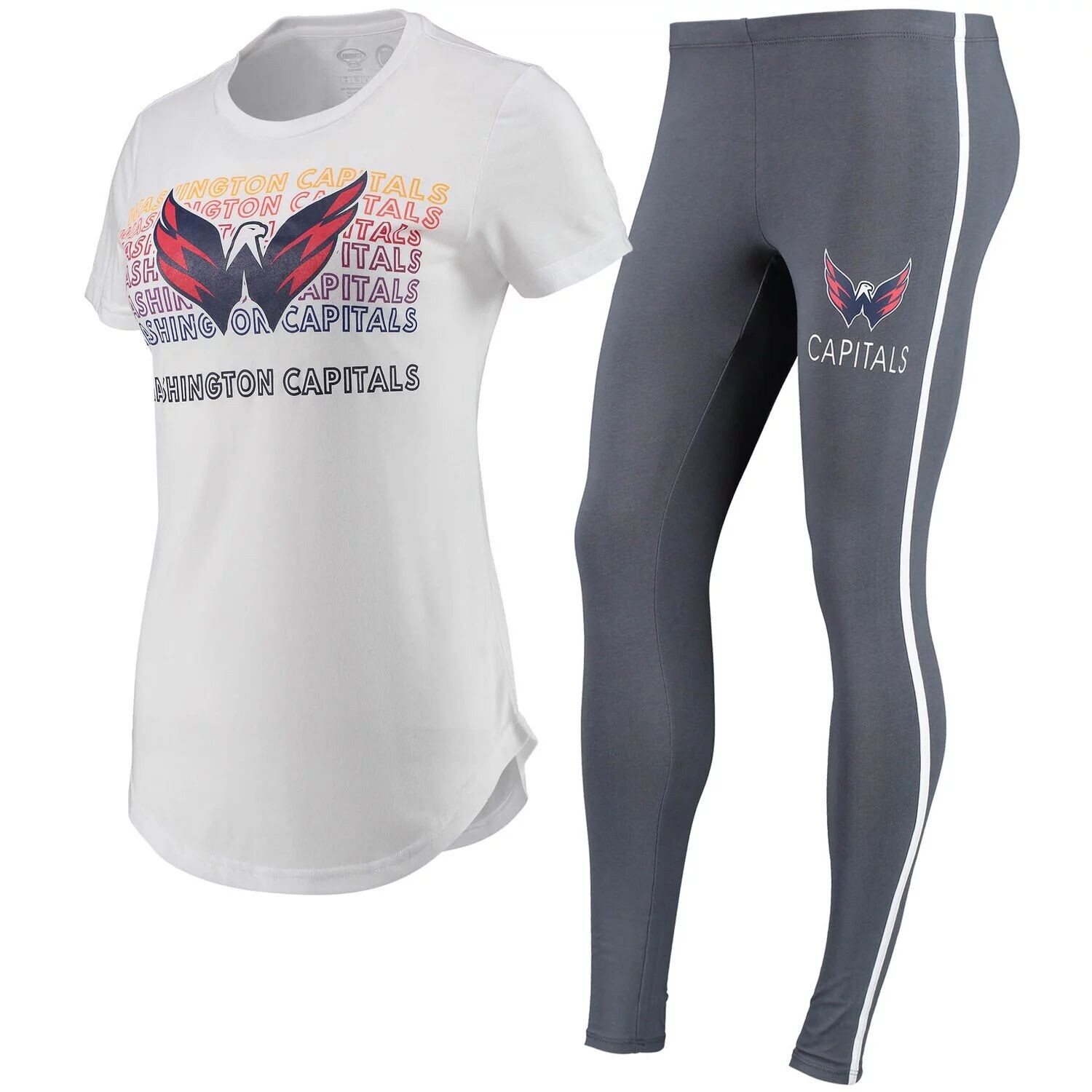 Женский комплект из футболки и леггинсов Concepts Sport белого/темно-угольного цвета Washington Capitals Sonata
Женский комплект из футболки и леггинсов Concepts Sport белого/темно-угольного цвета Washington Capitals Sonata