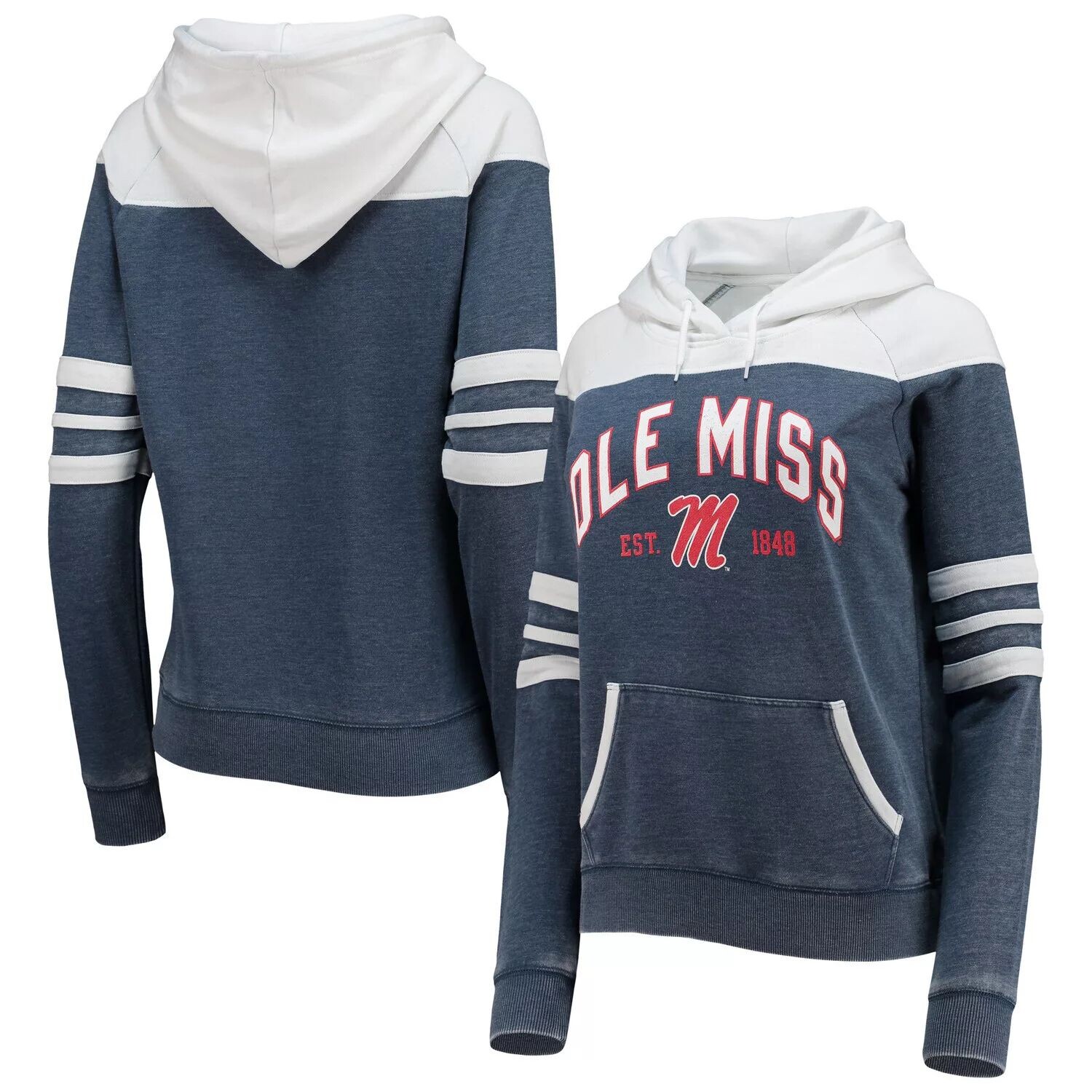 Женская темно-синяя/белая толстовка с капюшоном Ole Miss Rebels Blitz в полоску и блокированными рукавами реглан с меланжевым рисунком
Женская темно-синяя/белая толстовка с капюшоном Ole Miss Rebels Blitz в полоску и блокированными рукавами реглан с меланжевым рисунком