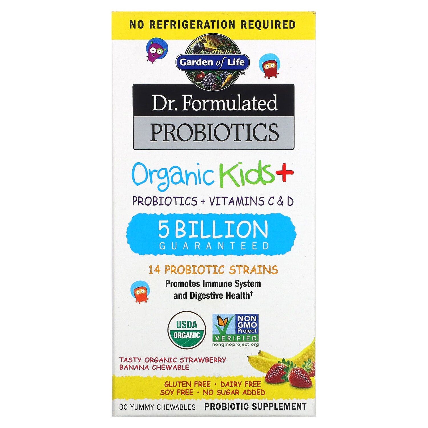 Dr Formulated Probiotics, Organic Kids+, органические пробиотики для детей, со вкусом органической клубники и банана, 30 вкусных жевательных таблеток, Garden of Life
Dr Formulated Probiotics, Organic Kids+, органические пробиотики для детей, со вкусом органической клубники и банана, 30 вкусных жевательных таблеток, Garden of Life