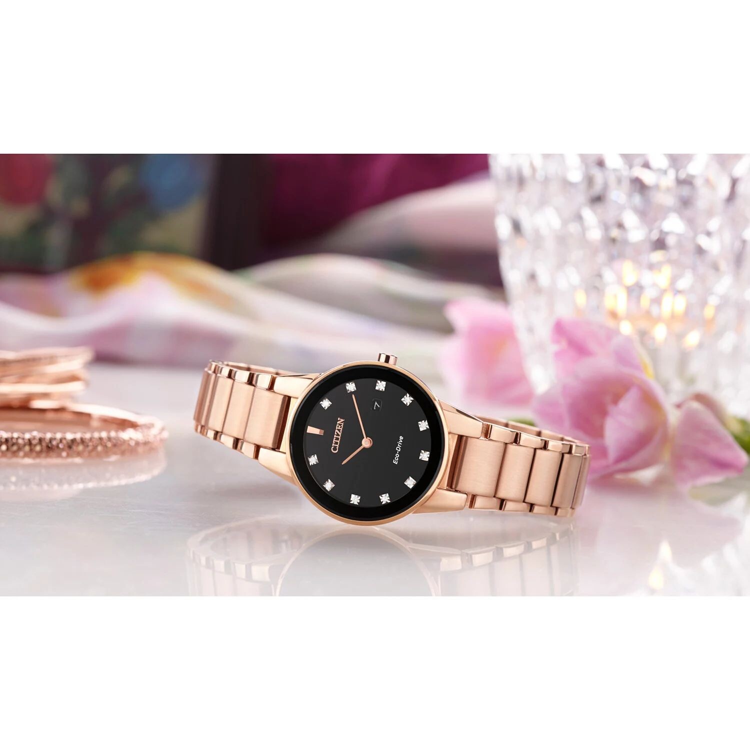 Женские часы Eco-Drive Axiom Diamond с черным акцентным циферблатом и розовым браслетом Citizen
Женские часы Eco-Drive Axiom Diamond с черным акцентным циферблатом и розовым браслетом Citizen