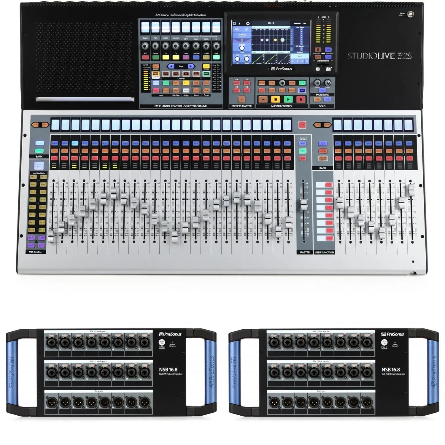 Комплект 32-канального цифрового микшера PreSonus StudioLive 32S и двух цифровых сценических блоков 16 x 8
Комплект 32-канального цифрового микшера PreSonus StudioLive 32S и двух цифровых сценических блоков 16 x 8
