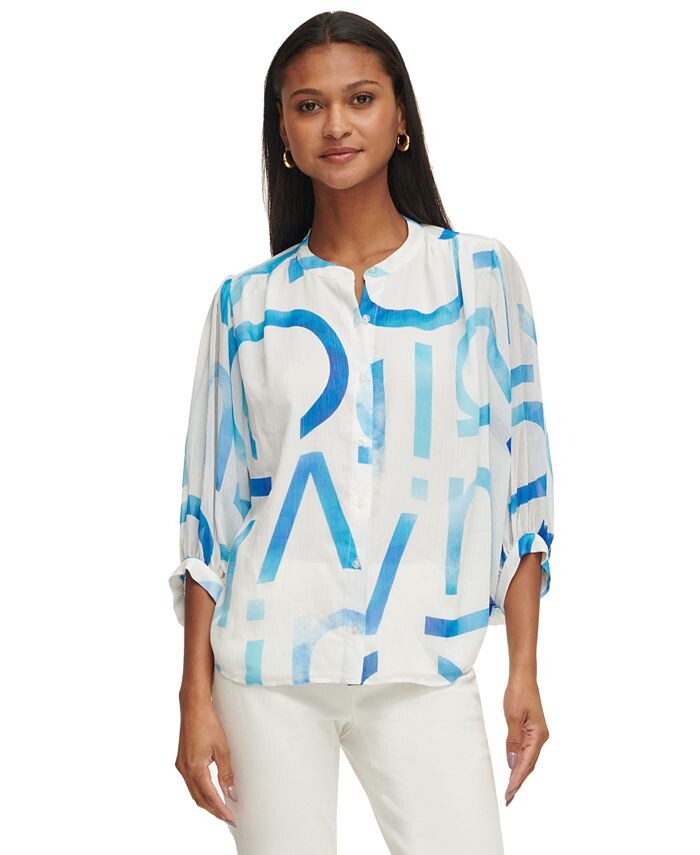 Женская шифоновая рубашка с принтом на пуговицах спереди Calvin Klein, цвет Soft White/Light Blue
Женская шифоновая рубашка с принтом на пуговицах спереди Calvin Klein, цвет Soft White/Light Blue