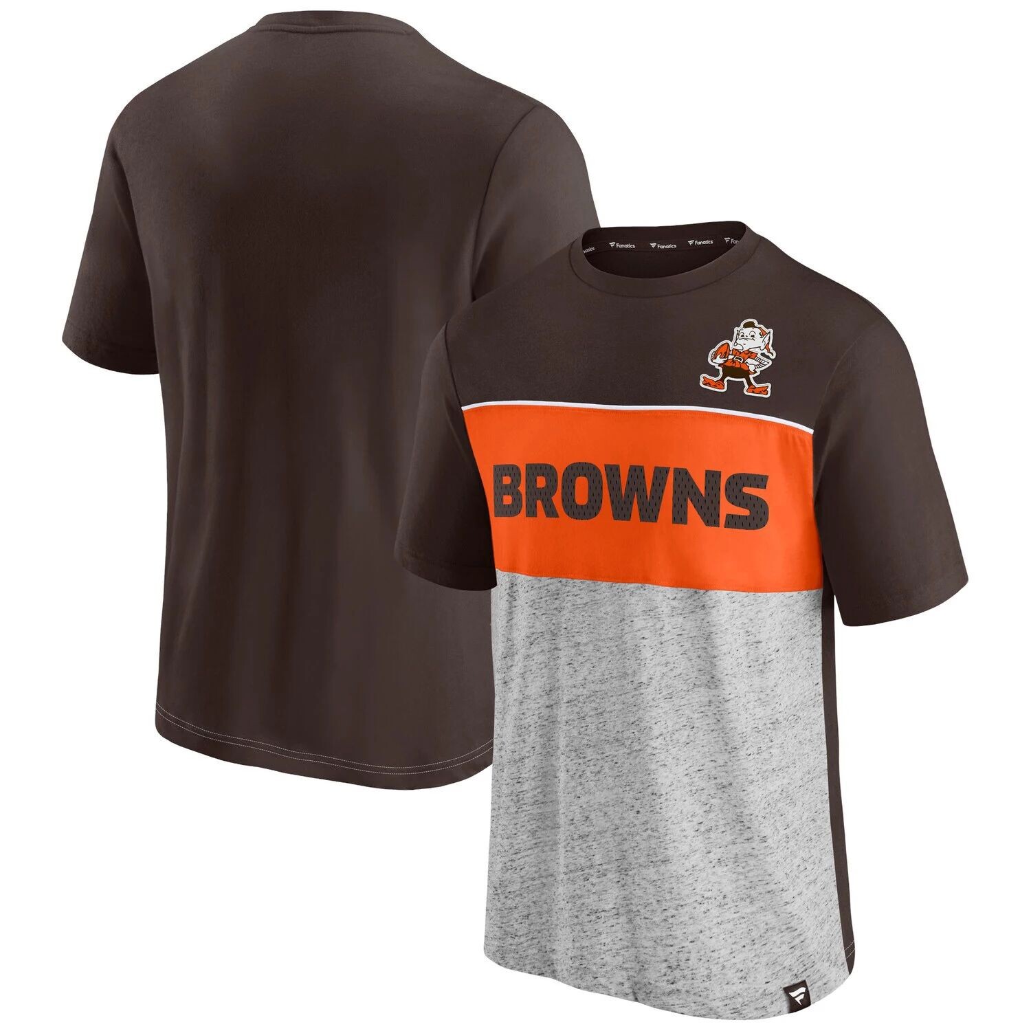 Мужская коричневая/серая футболка с логотипом Fanatics Cleveland Browns Brownie The Elf с цветными блоками
Мужская коричневая/серая футболка с логотипом Fanatics Cleveland Browns Brownie The Elf с цветными блоками