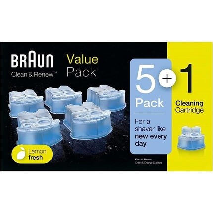 Чистящие картриджи для электробритв Braun Clean and Renew, 5+1 упаковка, лимонная свежесть
Чистящие картриджи для электробритв Braun Clean and Renew, 5+1 упаковка, лимонная свежесть