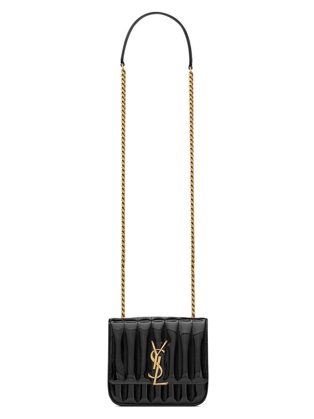 Маленькая сумка через плечо Vicky из стеганой лакированной кожи Saint Laurent, черный
Маленькая сумка через плечо Vicky из стеганой лакированной кожи Saint Laurent, черный