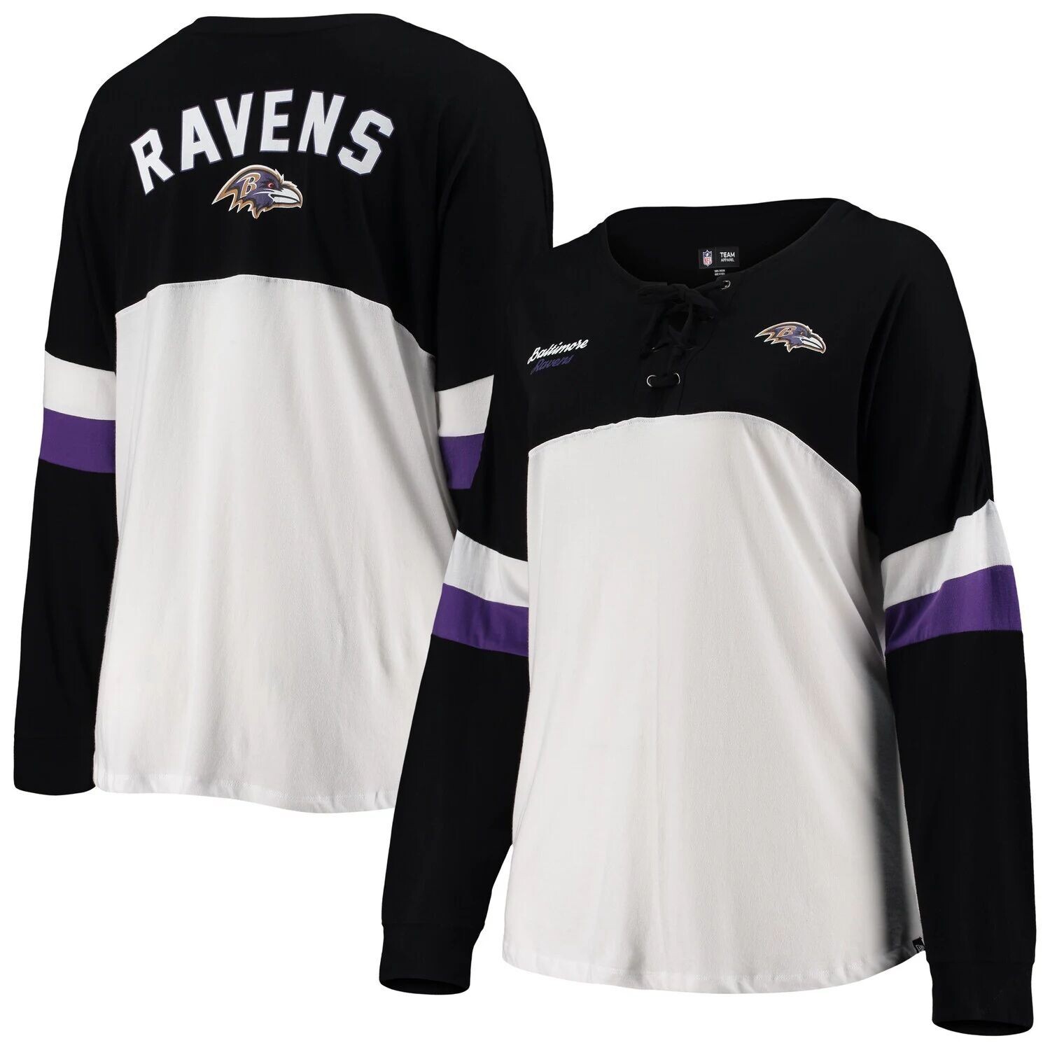 Женская белая/черная футболка New Era Baltimore Ravens размера плюс, спортивная университетская футболка на шнуровке с v-образным вырезом и длинными рукавами New Era
Женская белая/черная футболка New Era Baltimore Ravens размера плюс, спортивная университетская футболка на шнуровке с v-образным вырезом и длинными рукавами New Era