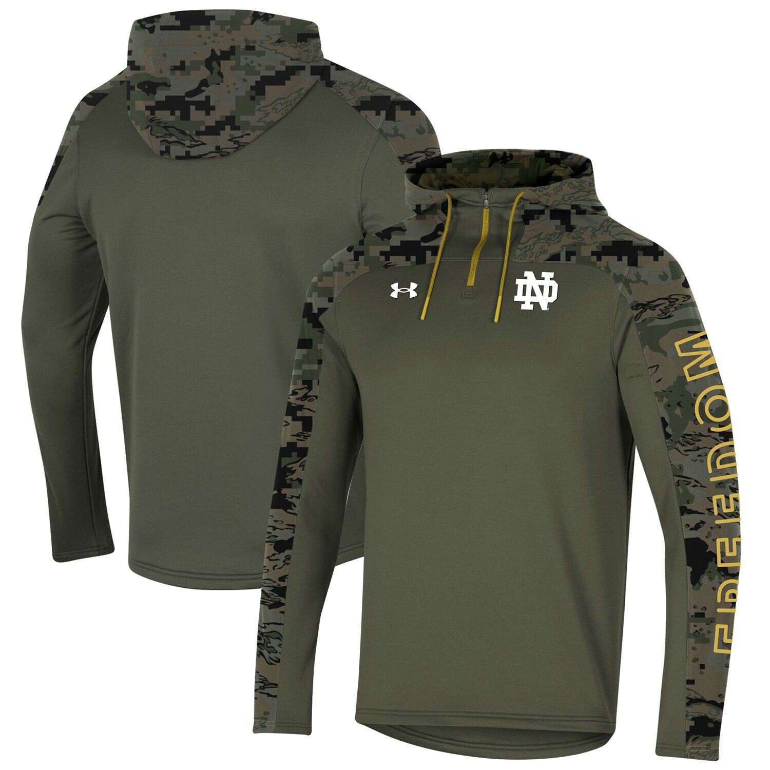 Мужской оливковый пуловер с капюшоном и молнией в четверть Notre Dame Fighting Irish Freedom Under Armour, Зеленый
Мужской оливковый пуловер с капюшоном и молнией в четверть Notre Dame Fighting Irish Freedom Under Armour, Зеленый