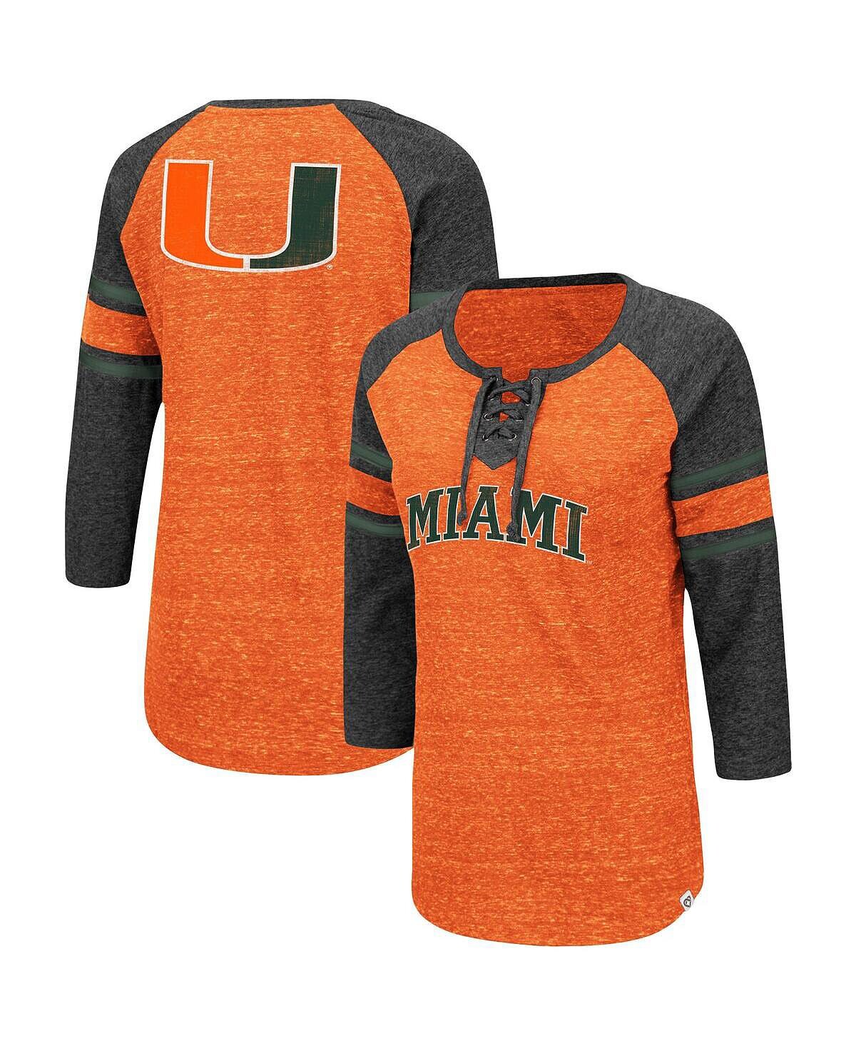 Женская оранжево-серая футболка Miami Hurricanes Scienta Pasadena реглан с рукавами 3/4 на шнуровке Space Dye Colosseum
Женская оранжево-серая футболка Miami Hurricanes Scienta Pasadena реглан с рукавами 3/4 на шнуровке Space Dye Colosseum