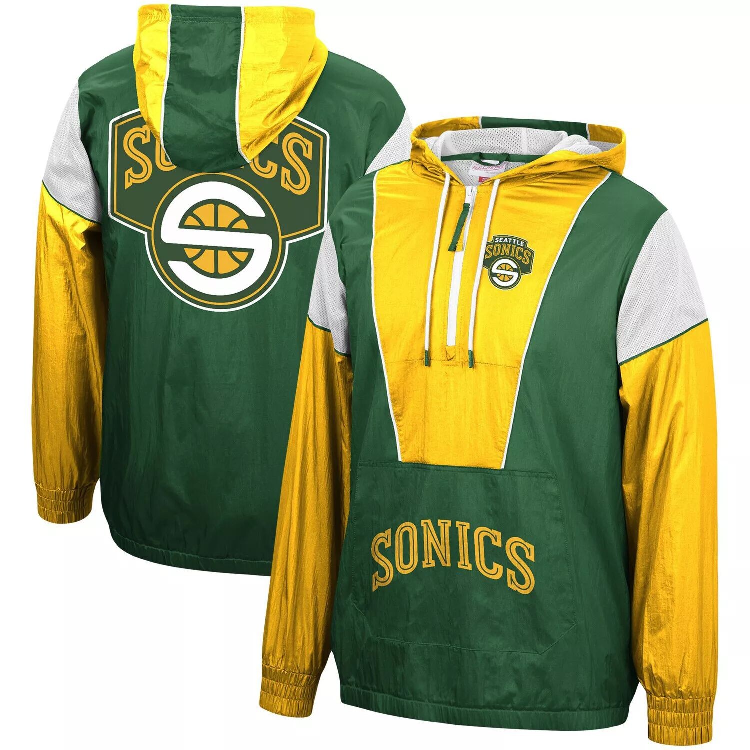 Мужская ветровка с капюшоном Mitchell & Ness зеленого/золотого цвета Seattle Supersonics из твердой древесины, куртка на молнии с половиной молнии, Зеленый
Мужская ветровка с капюшоном Mitchell & Ness зеленого/золотого цвета Seattle Supersonics из твердой древесины, куртка на молнии с половиной молнии, Зеленый