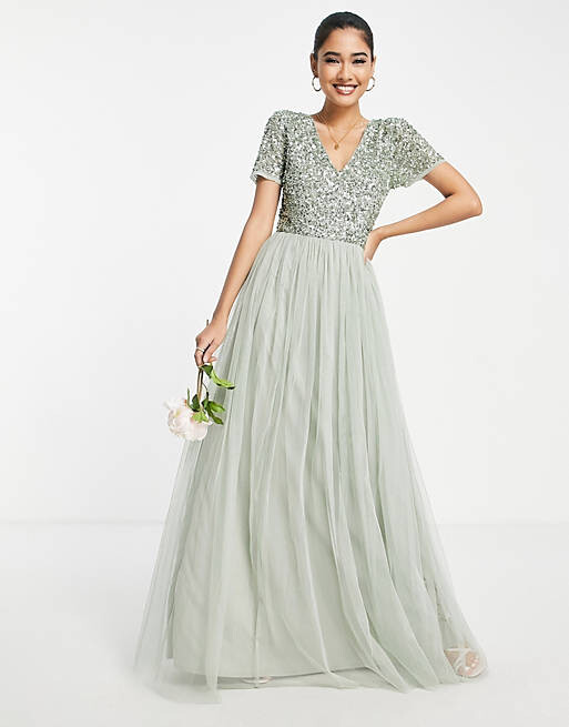 Платье макси из тюля Maya Bridesmaid с короткими рукавами и нежными пайетками в тон шалфейного цвета
Платье макси из тюля Maya Bridesmaid с короткими рукавами и нежными пайетками в тон шалфейного цвета
