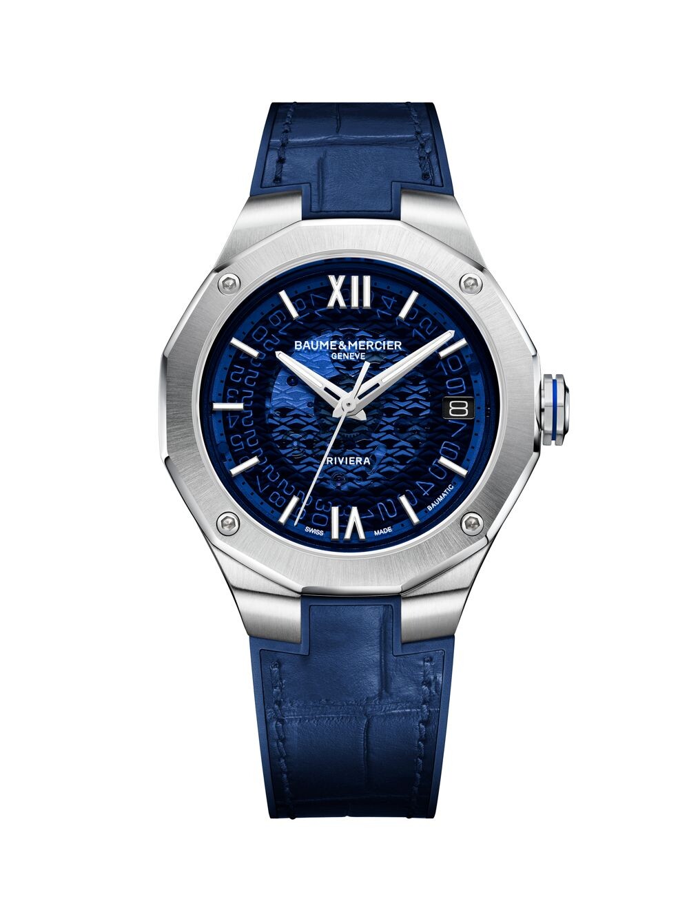 Часы унисекс Riviera из нержавеющей стали и браслет из кожи аллигатора Baume & Mercier, синий
Часы унисекс Riviera из нержавеющей стали и браслет из кожи аллигатора Baume & Mercier, синий