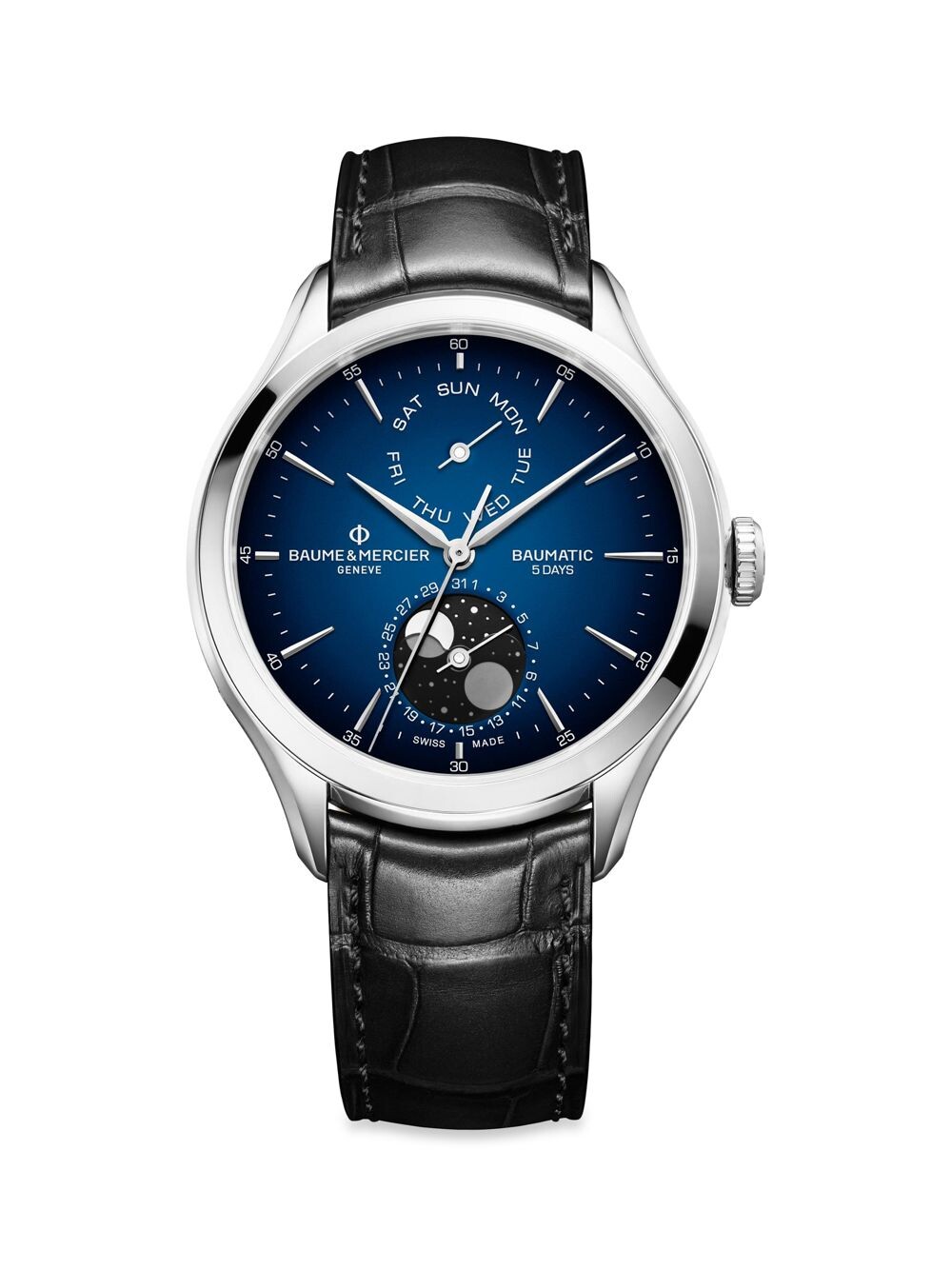 Часы Clifton из нержавеющей стали и кожи аллигатора с фазой Луны Baume & Mercier, черный
Часы Clifton из нержавеющей стали и кожи аллигатора с фазой Луны Baume & Mercier, черный