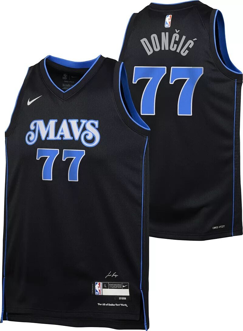 Черная майка Nike Youth 2023-24 City Edition Dallas Mavericks Luka Doncic #77 Swingman
Черная майка Nike Youth 2023-24 City Edition Dallas Mavericks Luka Doncic #77 Swingman