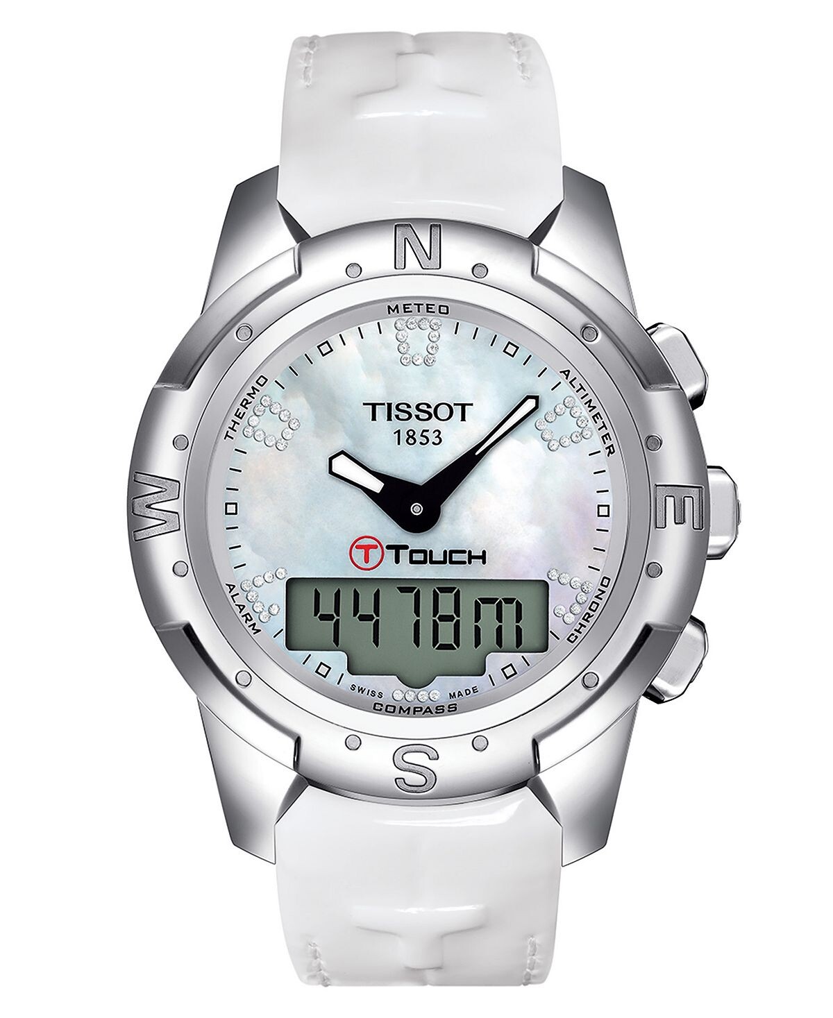 Женские часы Digital T-Touch II Titanium Lady Diamond (1/2 карата t.w.) с белым кожаным ремешком, 43 мм Tissot, белый
Женские часы Digital T-Touch II Titanium Lady Diamond (1/2 карата t.w.) с белым кожаным ремешком, 43 мм Tissot, белый