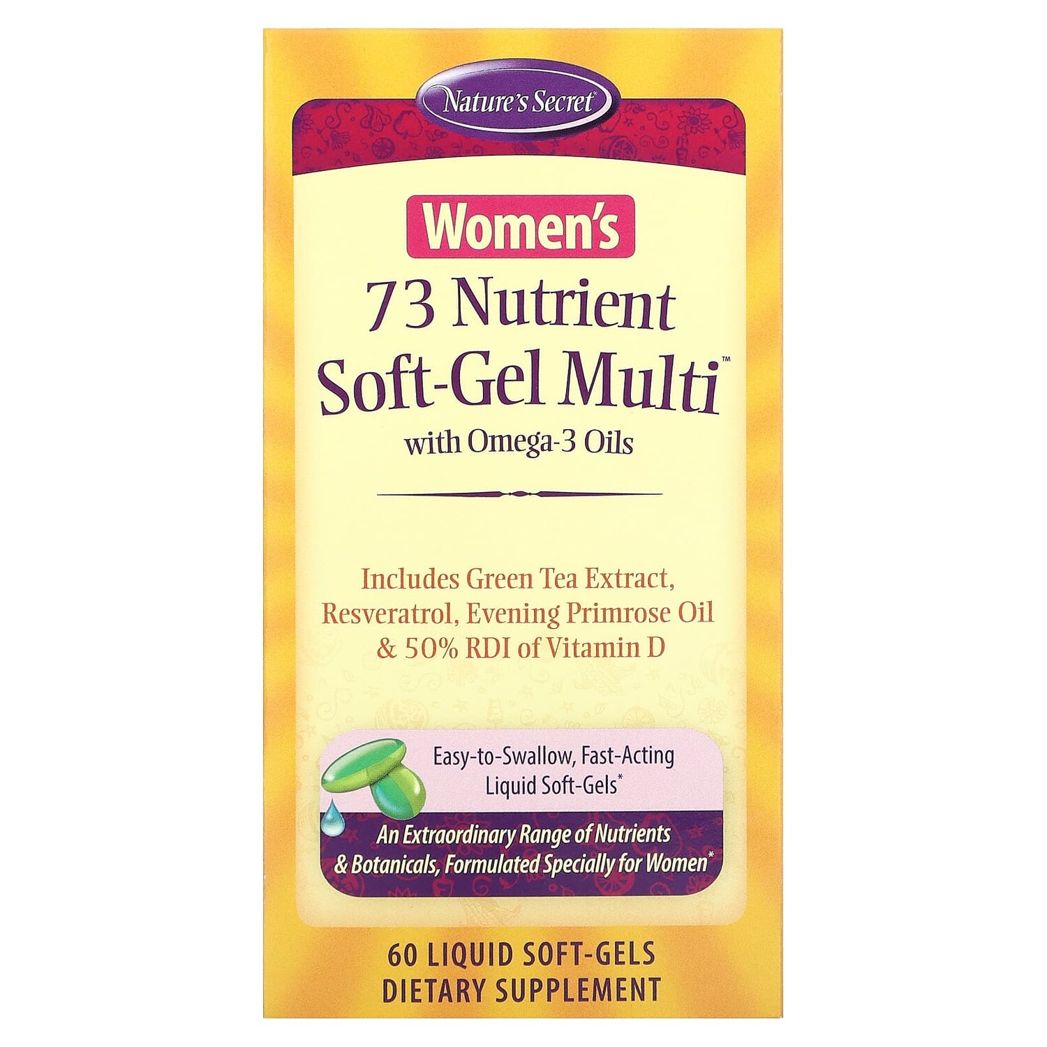 73 Nutrient Soft-Gel Multi, мультивитамины для женщин с маслами омега-3, 60 желатиновых капсул, Nature's Secret
73 Nutrient Soft-Gel Multi, мультивитамины для женщин с маслами омега-3, 60 желатиновых капсул, Nature's Secret