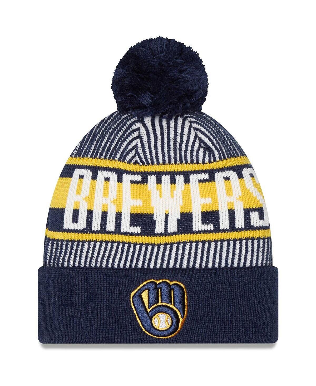 Мужская темно-синяя вязаная шапка в полоску с манжетами и помпоном Milwaukee Brewers New Era
Мужская темно-синяя вязаная шапка в полоску с манжетами и помпоном Milwaukee Brewers New Era