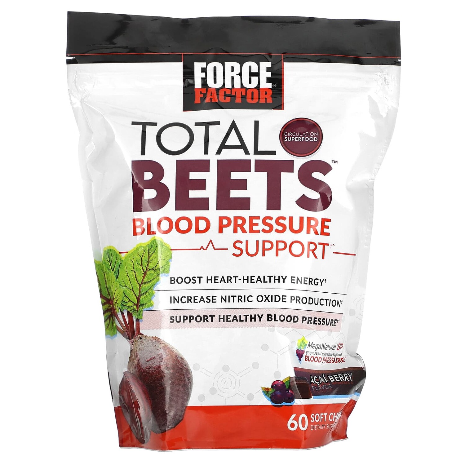 Total Beets, средство для поддержки артериального давления, ягоды асаи, 60 жевательных таблеток, Force Factor
Total Beets, средство для поддержки артериального давления, ягоды асаи, 60 жевательных таблеток, Force Factor
