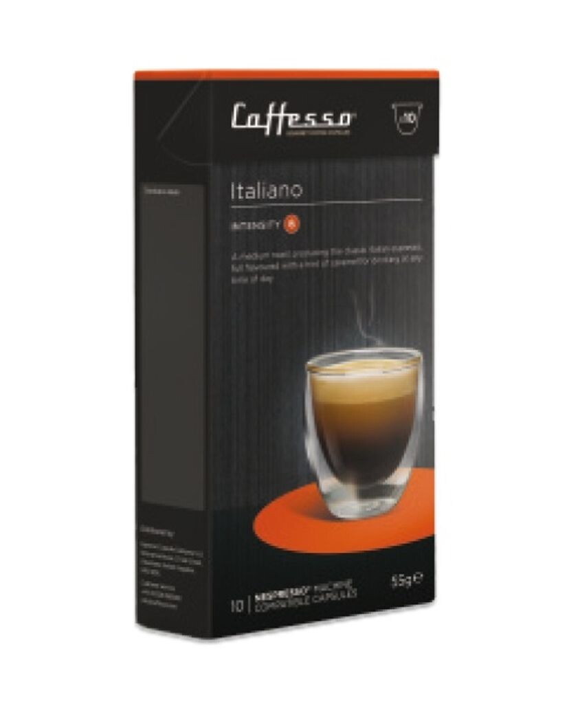 Caffesso Italiano Упаковка из 10 капсул, 100% совместимых с кофемашинами Nespresso, DeLonghi и Krups.
Caffesso Italiano Упаковка из 10 капсул, 100% совместимых с кофемашинами Nespresso, DeLonghi и Krups.