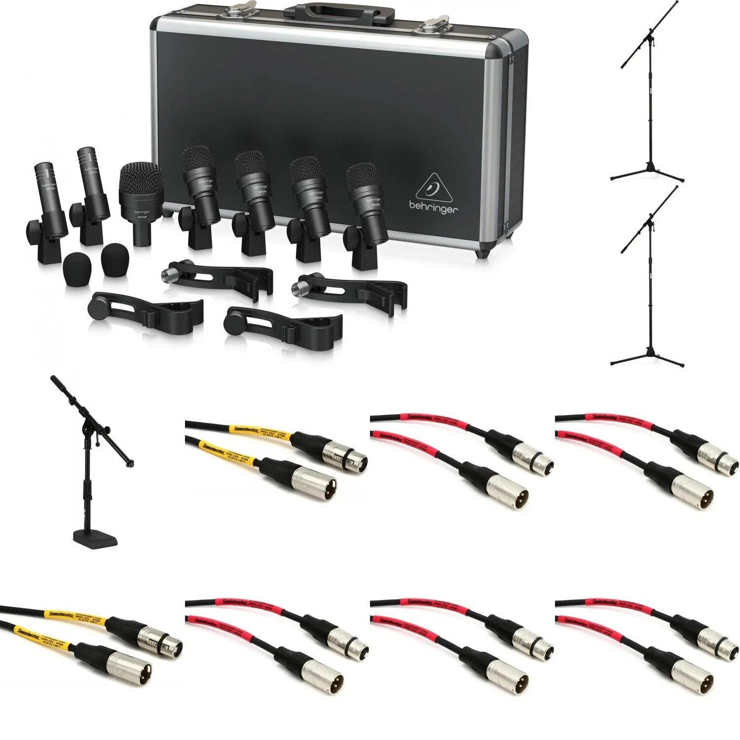 Комплект из 7 барабанных микрофонов Behringer BC1200 со стойками и кабелями
Комплект из 7 барабанных микрофонов Behringer BC1200 со стойками и кабелями