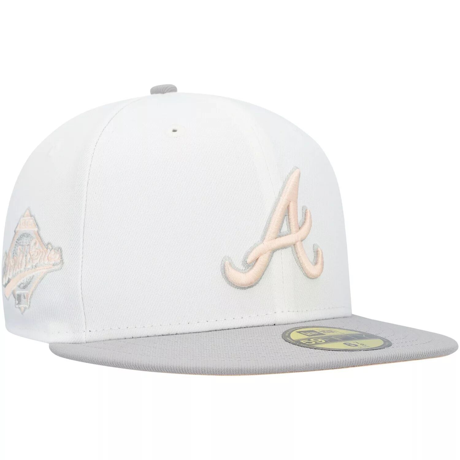 Мужская бейсболка New Era белого/серого цвета Atlanta Braves 1995 World Series с боковой нашивкой персикового цвета, облегающая шляпа 59FIFTY
Мужская бейсболка New Era белого/серого цвета Atlanta Braves 1995 World Series с боковой нашивкой персикового цвета, облегающая шляпа 59FIFTY