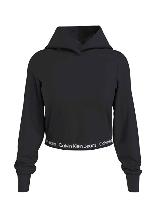 

Простая черная женская футболка с воротником с капюшоном Calvin Klein Jeans, Черный