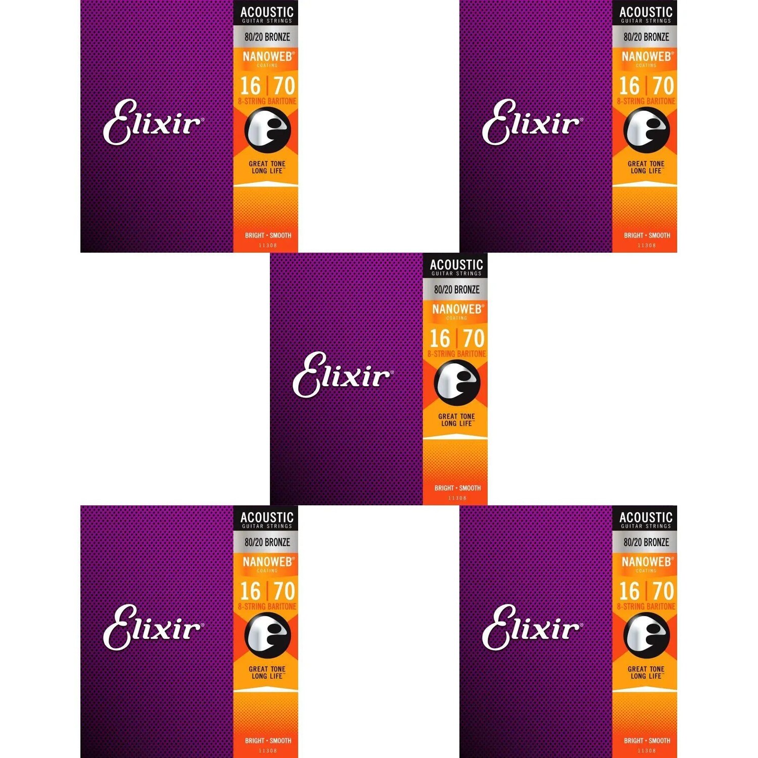 Струны Elixir Strings 11308 Nanoweb 80/20 Bronze для акустической баритоновой гитары — .016-.070, 8-струнные (5 шт. в упаковке)
Струны Elixir Strings 11308 Nanoweb 80/20 Bronze для акустической баритоновой гитары — .016-.070, 8-струнные (5 шт. в упаковке)