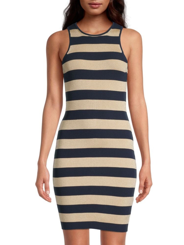 Мини-облегающее платье в металлическую полоску Michael Kors, цвет Midnight Blue Beige
Мини-облегающее платье в металлическую полоску Michael Kors, цвет Midnight Blue Beige