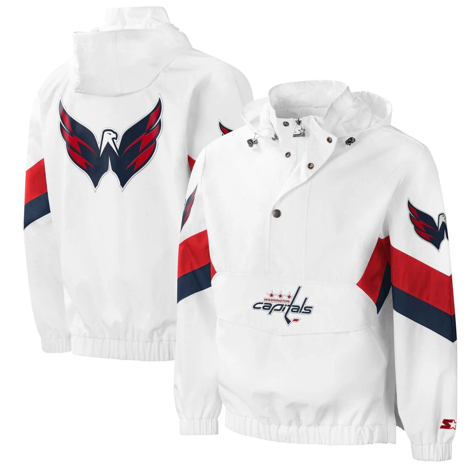 Мужская белая ветровка с капюшоном Washington Capitals Enforcer с молнией до половины Starter
Мужская белая ветровка с капюшоном Washington Capitals Enforcer с молнией до половины Starter
