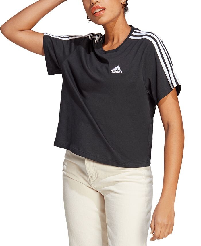 Женский укороченный топ из хлопкового джерси с 3 полосками Essentials adidas, черный
Женский укороченный топ из хлопкового джерси с 3 полосками Essentials adidas, черный